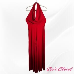 Massimo Dutti Women's Red Halter JumpSuit Flared Neck Drop Front Sz M